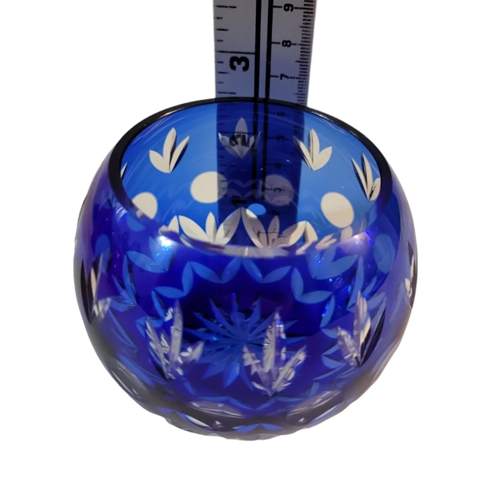 Cut to Clear Crystal Candle Holder Vase Royal Blue Clear
